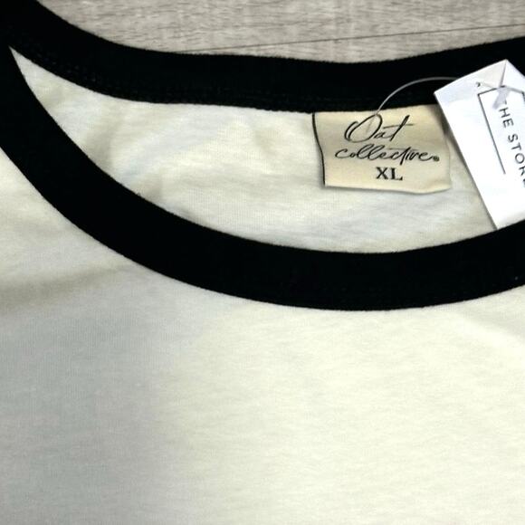 Oat Collective NEW All You Need Is Love Ringer Tee Womens XL Ivory Short Sleeve - Picture 6 of 7